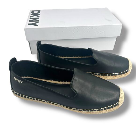 DKNY Black Leather Espadrille Flats Size 10 Slip On Loafers Coastal Classic EUC - Picture 6 of 11